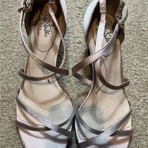Women's Strappy Sandals - Silver and Tan